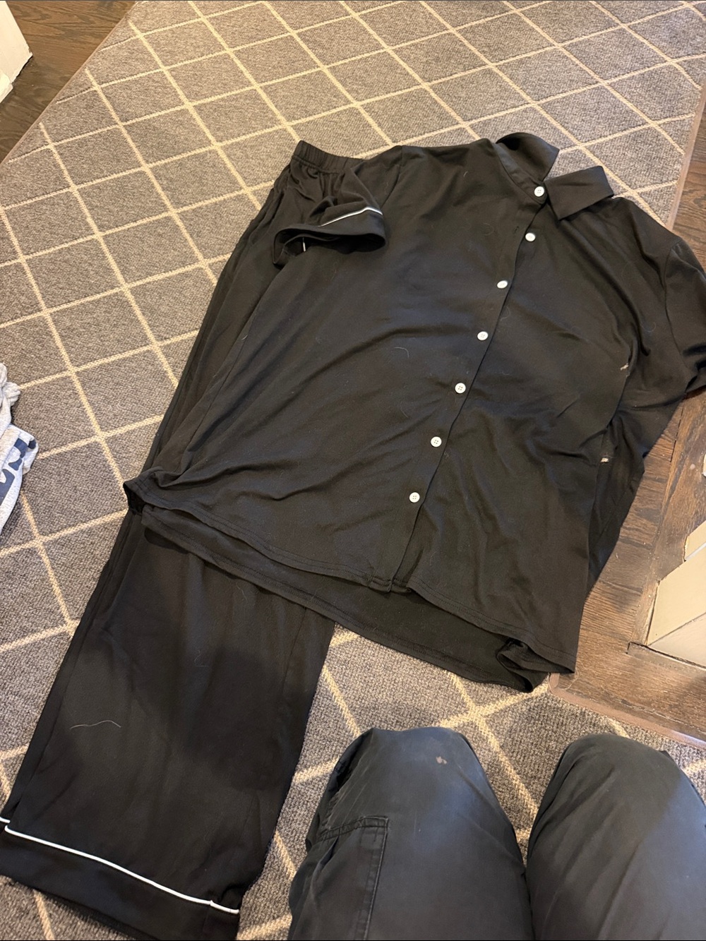 Black Women’s never work Pajama Set - Button-Up Top & Pants